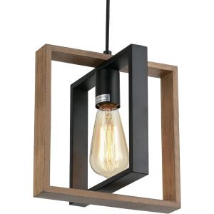Ulteronixshop-Petit Lustre Suspendu Industriel,Lampe Suspendue Pour &Icirc;lot De Cuisine De Ferme Avec Cordon,Lustre Salon Bois + M&eacute;tal,1 Luminaire E27 Pour Salle &Agrave; Manger,Chambre &Agrave; Coucher,Couloir, Entr&eacute; - Neuf