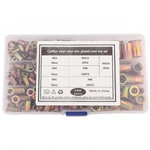 190Pcs M3-M12 Plaqué Acier au carbone Fileté plat Riv Écrou Écrou Fixation - Neuf