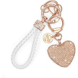 KAL-Porte-Cl&eacute;s Coeur Porte-Cl&eacute;s Scintillant Avec Strass Porte-Cl&eacute;s En Cuir Pour Femme Cl&eacute;s De Voiture Cl&eacute;s De Porte Champagne - Neuf