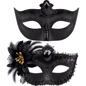 2 Pi&egrave;ces Couple V&eacute;nitien Masque Mascarade Masque Femme Dentelle Masque V&eacute;nitien Pour Femme Homme Mascarade F&ecirc;te - Neuf