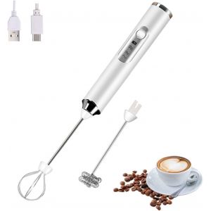 FIOUSY Mousseur &agrave; lait &eacute;lectrique portable avec 2 t&ecirc;tes, fouet m&eacute;langeur &agrave; mousse avec USB rechargeable 3 vitesses, m&eacute;langeur de mousse pour latte, cappuccino, chocolat chaud, ?uf (Noir) - Neuf