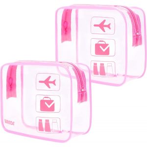 Trousse de Toilette Transparent Femme Sac de Toilette de Homme Voyage avec Fermetures &agrave; glissi&egrave;re Portables Accessoires de Voyage et imperm&eacute;ables Sac de Maquillage(2 pi&egrave;ces Rose) - Neuf