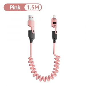 C&acirc;ble De Donn&eacute;es Court &Agrave; Ressort 4 En 1 65W 6A Usb Type C,Chargeur Rapide T&eacute;lescopique &Agrave; Ressort,C&acirc;ble Usb &Agrave; Ressort Pour Iphone 16 15 14 13 12.Pink.1,5M - Neuf