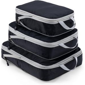 3Pcs Organisateur Val Avec Compression, Compressive Packing Cubes, Cube De Rangement Voyage Pour V&ecirc;tements, Sac De Compression Voyage, Noir - Neuf