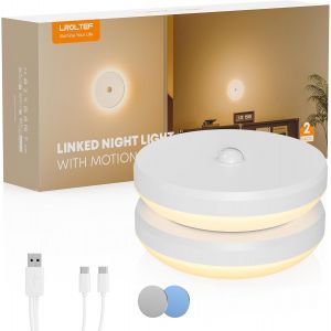 Veilleuse Led Lampe Avec Mouvement Detecteur - Aimant&eacute;e Lumiere Placard Rechargeable Sans Fil Avec Liaison & Motion Sensor D&eacute;tecteur Interieur Pour Passage Couloir Escalier | 2 Pi&egrave;ces - Neuf