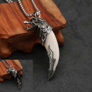 Halloween Cadeau Dent De Loup Hommes S Pendentif Collier Porte-Bonheur Bijoux Classique Tête De Loup Amulette Punk Loup En Cuir Corde Collier De Mode - Neuf