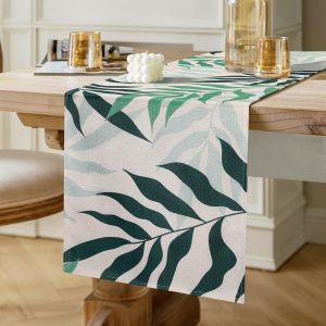 Eryi-Chemin De Table Vert Chemin De Table Polyester Chemin Table Vert Feuilles Chemin De Table Mariage Chemin Table Décoration De Table Pour Pique-Nique Fête Champetre Cuisine Tabletop Decor 40x140cm - Neuf
