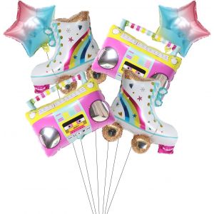 ChicSlick-6 Pcs Arc-En-Ciel Roller Boom Box Ballons 80S 90S Vintage Party Ballons Pour Dance Mariage Anniversaire Graduation Baby Shower Birthday Party Décor[X1555] - Neuf