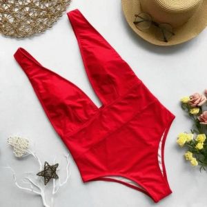 Maillot De Bain Une Pièce Taille Haute Décolleté En V Profond Pour Femme, Monokini Dos Nu, Taille Haute, Vêtements De Plage, 2025 - Neuf