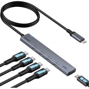 Hub USB C 10 Gbit/s,USB 3.2 Gen 2 Vitesse,concentrateur USB 3.2 avec 4 Ports C,Aluminium multiport s&eacute;parateur d'extension USB C avec c&acirc;ble &eacute;tendu de 60cm pour MacBook Air/Pro,iMac,etc - Neuf