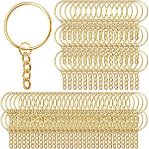 TIANYI-100 Pièces 25mm Anneaux Porte Clé avec Chaîne, Porte Clé avec Split Porte Clef, Porte Clef pour Bricolage, Loisirs - Doré - Neuf