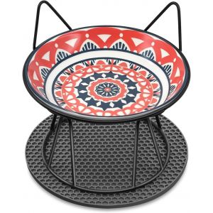 Cmws-Gamelle Chat Sur&eacute;lev&eacute;e - Bols Pour Chat En C&eacute;ramique Avec Support En M&eacute;tal Antid&eacute;rapant - Gamelle Pour Chat Et Petits Chiens Mit Tapis Antid&eacute;rapant - 250ml - Neuf