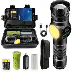 Lampe Torche Led Ultra Puissante, 600000 Lumen, Lampe De Poche,Lampe Torche Rechargeable Usb,9 Modes, Ip67 &Eacute;tanche Torche Tactique Pour Camping Randonn&eacute;e P&ecirc;che [Classe &Eacute;nerg&eacute;tique A+++] - Neuf