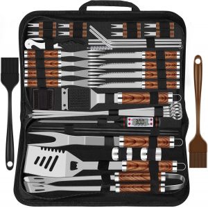 Ulteronixshop-38pcs Kit Barbecue Set Accessoires de Grill en Acier Inoxydable pour Hommes,Ensemble d'Ustensiles de Grill de Haute Qualit&eacute; avec Sac et Tapis pour Camping Marron - Neuf