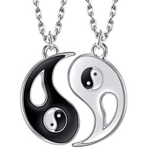 Kal-Collier Yin Yang Pour Couple - Pendentif Tai Chi En Argent Acier Inoxydable - Bijoux Pour Deux - Neuf