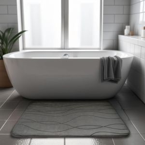 KAL-Lot De 2 Tapis De Salle De Bain Antidérapants Et Housse D'Abattant De Wc - Tapis De Bain En Mousse À Mémoire De Forme Douce De 50 X 80 Cm Et Housse Pour Abattant De Wc De 45 X 50 Cm - Lavable - Neuf