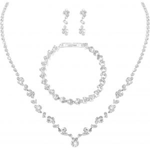 Kales-Parure De Bijoux De Mariage En Strass Avec Collier Et Boucles D'oreilles En Argent Pour Mariée,Demoiselle D'honneur,Bal De Fin D'année,Parure De Bijoux Pour Femmes Et Filles - Neuf