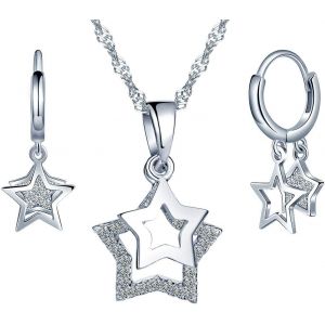 Cmjaagur-Collier En Argent 925, Pendentif Étoile Pour Femme Fille, Boucles D'oreille Étoile, Ensembles De Bijoux Étoiles, Bagues D'oreilles, Cadeau Noël Anniversaire[M2199] - Neuf