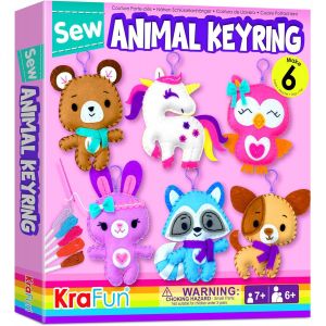KALANKA-Kit de Couture Porte-Clés Licorne pour Enfants dès 7 Ans, 6 Projets Peluche (Hibou, Raton Laveur, Lapin, Licorne, Chiot), Feutre, Instructions, Jouet Éducatif - Neuf
