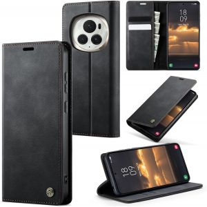 Maa-Coque Honor Magic 7 Pro Cuir Pu Premium Fentes Cartes Etui Pochette De Portefeuille Avec Fonction Support Case À Rabat Coque Honor Magic 7 Pro - Noir - Neuf