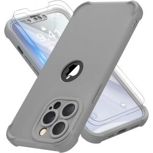 Brs-Coque Pour Iphone 13 Pro + 2 Pièces Verre Trempé Protection Écran, 2 En 1 Antichoc Souple Silicone Tpu Arrière Rigide Pc Avant Housse De Protection Pour Iphone 13 Pro Case 6,1"" Gris Espace - Neuf