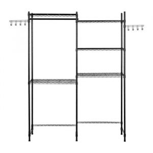 &Eacute;tag&egrave;re de Rangement-Duoku-pour Lave-Linge et S&egrave;che-Linge &agrave; 5 Niveaux-Etendoir &agrave; Linge avec Tringle et Crochets-Gain de Place-Noir - Neuf