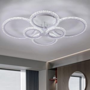 Plafonnier Led,Lustre Moderne,M&eacute;tal Blanc Lampe Acrylique Design G&eacute;om&eacute;trique Plafonnier Luminaire Pour Maison Salon Cuisine Chambre (6 Anneaux Blanc Froid) - Neuf