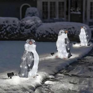 3pc Lumineuse Pingouin de No&euml;l Decorationpvc Pingouin D&eacute;corations de No&euml;l Avec des Mini Led Lampes-MXBC - Neuf