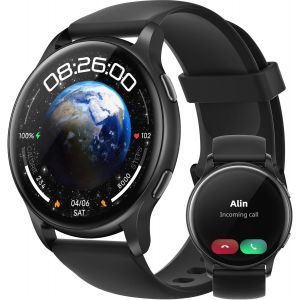 Montre Connect&iquest;&iquest;e Homme Femme avec Appels Bluetooth, 44 mm Montre Sport avec 5ATM ?tanche, 100+ Sportifs, Sommeil, Fr&iquest;&iquest;quence Cardiaque, P&iquest;&iquest;dom&iquest;&iquest;tre, Smartwatch pour Android & iPhone, Noir, SR3 - Neuf