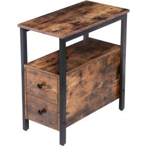 SUBZONAL-Table de Chevet, Table d&iquest;Appoint, Table de Nuit, Bout de Canap&eacute; avec 2 Tiroirs Fine, pour Petit Espace, Cadre Stable et Solide, Assemblage Facile, Aspect Bois, Style Industriel EBF548BZ01G2 - Neuf