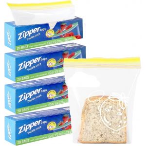 Kal-80 Pièces Sacs De Congélation Pour Aliments, Moyen Sacs À Éclair À Double Fermeture Réutilisables Sacs Alimentaires Large Pour Sandwich Fruits Légumes Viande Soupes Snacks (18cm X 20cm) - Neuf