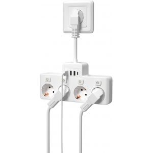 Multiprise avec Interrupteur Individuel,Prise Murales Multiple avec 4 Prises et Type C et 3 USB,3680W 16A,Câble de 5CM,Adaptée Bureau,Accueil,Compatible avec Téléphone,Portable - Neuf