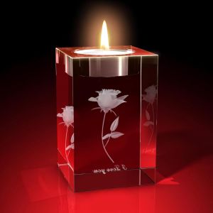 KALANKA-3D Cristal Rose Porte-Bougie à Chauffe-Plat Romantique Bougeoir en Verre I Love You Décor Candle Holder pour Bougies Décoration de Table Mariage Dîner Mariage Noël Cadeaux - Neuf