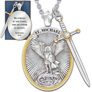 St. Michael Catholique Patron Acier Pendentif Collier Bijoux Épée Divine Senhield Protection L Divine - Neuf