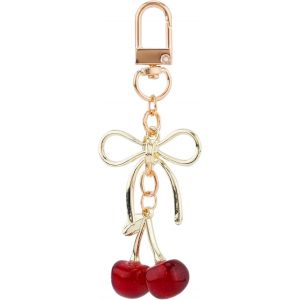 KAL-Porte-Clés Cerise, Porte-Clés Mignon Cerise Avec Anneau Scintillante Bijou De Sac Chaîne Brillant Pour Femmes Sac À Main Clé De Voiture - Neuf