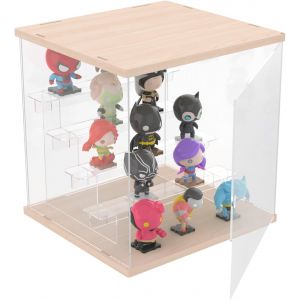 Vitrine Acrylique Transparente 3 Niveaux Petite Vitrine Pour Collection Vitrine Figurine Pour Pop Mart Labubu Vitrine Voiture Miniature Rangement Parfum (Grain De Bois, 31.5 X 18 X 25.5 Cm) - Neuf