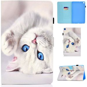 KALANKA-Etui Galaxy Tab A 2019 10.1 "Case Housse en Cuir PU Flip Stand Portefeuille Tablet Coque de Protection avec Porte-Stylet pour Samsung Galaxy Tab A 2019 10.1 Pouce SM-T510/SM-T515 Chat Blanc - Neuf