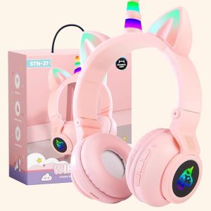 LORANKA-Casque Bluetooth pour Enfants sans Fil,Casque Cat Pliable avec LED Flash Lumi&egrave;res Glow, Enfants Bluetooth 5.0 avec Microphone et Contr&ocirc;le du Volume, Carte Slot pour PC/Tablettes/TV (9) - Neuf