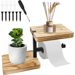 CMWX-Porte Papier Toilette Mural en Bois Derouleur Papier Toilette Murale Porte Papier Toilette Mural avec &eacute;tag&egrave;re Tablette, Porte Rouleau Papier pour Toilettes, Salle de Bain, avec Accessoires - Neuf