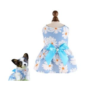 Robe Bleu Clair À Motif Marguerites Avec N?ud ¿ Jolie Tenue D'été Pour Petits Chiens ¿ Idéale Pour Les Fêtes Et Les Occasions Spéciales - Neuf