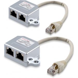 2X D&eacute;doubleur C&acirc;ble R&eacute;seau - R&eacute;partiteur Cat. 5E Rj45 Fiche Alimentation Ethernet - Distributeur T Vers 1X Rj45 R&eacute;seau Lan Et 1X Isdn[CAB9160216] - Neuf