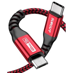 Câble USB C vers Micro USB 2.0, charge les périphériques Micro USB, 15CM Câble Court Tressé Nylon Compatible avec MacBook (Pro), Samsung Galaxy S20/S9/S9+/S10, Moto Z/ Z2-Rouge - Neuf