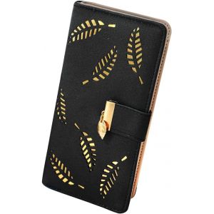 Porte - Monnaie Femme Avec Feuille Creuse, Long Portefeuille En Cuir Pu Pour Femme Avec Plusieurs Fentes Pour Cartes, Double Portefeuille Pliant, Porte - Monnaie Avec Fermeture (Beige) - Neuf