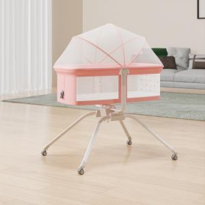 Lit Cododo Bébé Avec Matelas, Hauteur Réglable À 6 Niveaux, Lit D'appoint Bebe Evolutif À Roulettes, Lit De Voyage Pliable, Panier De Rangement, 0-2 Ans-80 * 40 * 100-115 Cm-Blanc Cassé - Neuf