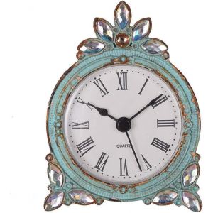 Petite Horloge De Table &Agrave; Quartz Vintage En &Eacute;tain Avec Strass Brillants 7,2 X 10 X 3,5 Cm, Turquoise - Neuf