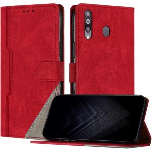 Kal-&Eacute;tui Pour Samsung Galaxy A20s, Housse En Cuir Pu Avec [Protection Antichoc Tpu] [Fonction Support] [Porte-Cartes ] Antichoc Magn&eacute;tique Coque Pour Galaxy A20s - Rouge - Neuf