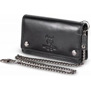 CMJAAGUR-Portefeuille Homme Cuir Noir #Dallas Avec Noble Bo&icirc;te Cadeau, Chaine Portefeuille De Luxe Avec Rfid, Portefeuille Motard Avec De Nombreux Compartiments &Agrave; Cartes, Nappa Noir[M301] - Neuf