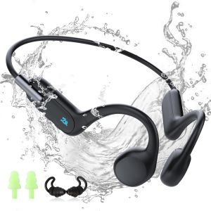 MEVRONISSHOP-Casque &agrave; Conduction Osseuse avec Lecteur MP3 &Eacute;tanche pour Natation IPX8, &Eacute;couteurs sans Fil Open-Ear, Bluetooth 5.3 Lecteur de Musique 32 Go pour la Course &agrave; Pied, Le v&eacute;lo - Neuf