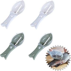 Ensemble D'écailleurs À Poisson 4 Pièces Avec Couvercles Transparents - Élimination Des Écailles De Poisson Sans Effort Et Nettoyage Facile, Conception Compacte Et Ergonomique - Neuf