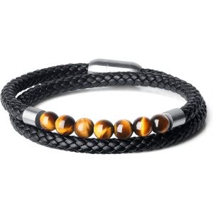 Eryi-Bracelet Cuir Homme, Bracelet Pierre Homme, 19cm/21cm/23cm - Neuf